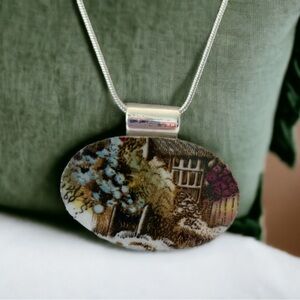 Broken china pendant. Wood and Sons English China. Artisan made. One of a kind.